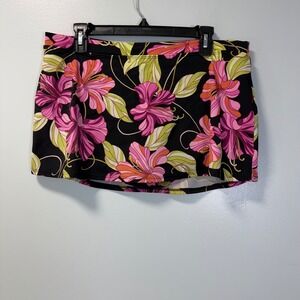 Spiegel Swim Skirt Floral Pink Green Black Swimsuit Bottom P-5612 Size 16